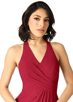 Azazie Danica Bridesmaid Dresses Scarlet A-Line Pleated Chiffon Dress image4
