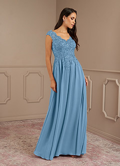 Azazie Amethyst Mère de la mariée Robes Robe Trapèze en Mousseline de soie Paillettes col V Acier Bleuté image4