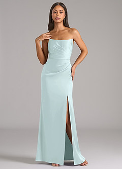 Azazie Marla Essayer des robes à la maison Robe Fourreau Convertible en Satin extensible Sans bretelle Expresso image3