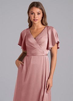 Azazie Ambrosia Bridesmaid Dresses Dusty Rose A-Line Pleated Stretch Satin Dress image2