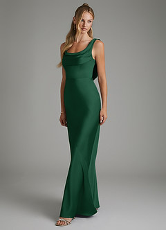 Azazie Elena Bridesmaid Dresses Dark Green Mermaid Pleated Stretch Satin Dress image4