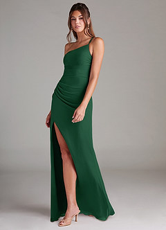 Azazie Eren Jurken voor bruidsmeisjes Jurk van Chiffon met Kolom One-Shoulder Donkergroen image5
