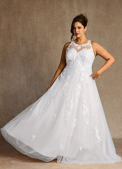 Azazie Melrose Vestidos para Prova em Casa Vestido Diamante Branco de Tule de Linha A com Renda image11