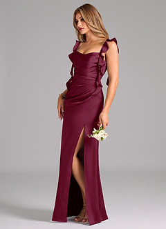 Azazie Jessamine Bridesmaid Dresses Mulberry A-Line Corset Stretch Satin Dress image5