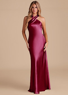 Azazie Doretta Bridesmaid Dresses Burgundy Mermaid Bow Metallic Satin Dress image1