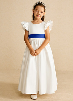 Azazie Aero Flower Girl Dresses Ivory Royal Blue A-Line Pleated Cotton Dress image4