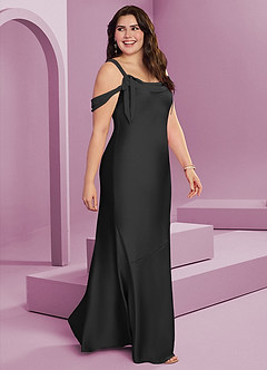 Barbie ♥ Azazie Jurken voor bruidsmeisjes Jurk van Stretch Satijn met Kolom Geplooid Zwart image3
