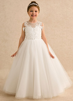 Azazie Aurora vestidos de niña de las flores Vestido de Marfil de Tul de Corte En A con Sin mangas image1