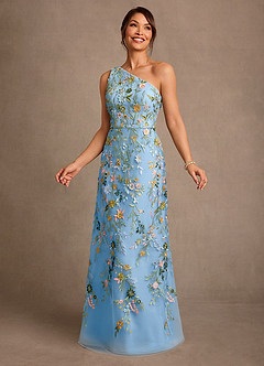 Azazie Bertie Mère de la mariée Robes Robe Trapèze en Dentelle Poudre Bleue image4