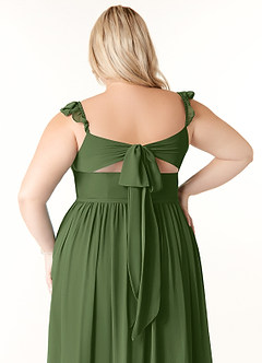 Azazie Metz Brautjungfernkleider A-Linie Herzchen Gerüscht Chiffon Kleid Olivgrün image12