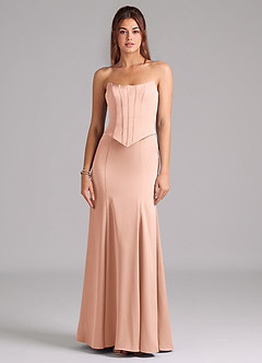 Azazie Ximena Bridesmaid Dresses Rose Gold Mermaid Corset Stretch Satin Convertible Dress image3