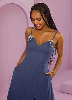 Barbie ♥ Azazie 신부 들러리 드레스 크리스탈 리본 V넥 A라인 드레스 image2