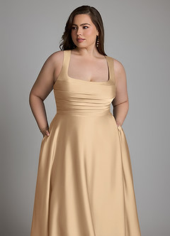 Azazie Azaria Brautjungfernkleider A-Linie Korsett Stretch-Satin Kleid Champagner image12