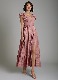 Azazie Anaya Bridesmaid Dresses Dusty Rose A-Line Ruched Floral Burnout Dress image4