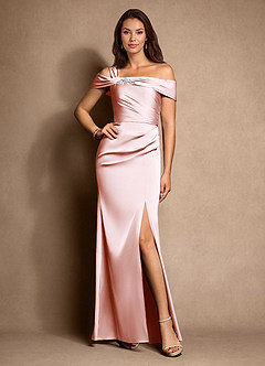 Azazie Altonia Moeder van de bruid jurken Zeemeermin Jurk van Stretch Satijn Off the Shoulder Blozend Roze image1