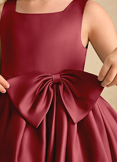 Azazie Jessie Flower Girl Dresses Pomegranate A-Line Bow Matte Satin Dress image7