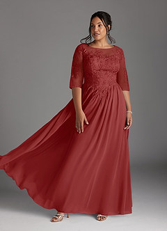Azazie Mirielle Mother of the Bride Dresses Rust A-Line Scoop Lace Chiffon Dress image7