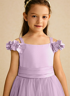 Azazie Jujube vestidos de niña de las flores Vestido de Glicinia de Tul de Corte En A con Perla image4