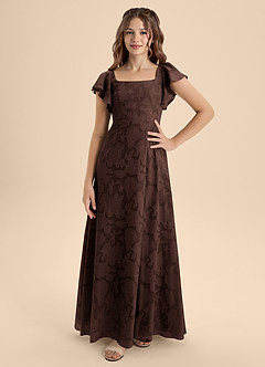 Azazie Bondi Junior Ganache A-Line Bow Floral Burnout Dress image4