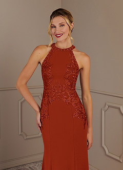 Azazie Tyra Mother of the Bride Dresses Rust Mermaid Halter Lace Stretch Crepe Dress image5