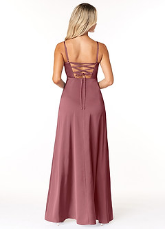 Azazie Marchella Robes de demoiselle d'honneur Robe Trapèze en Satin extensible Corset Rose Du Désert image2