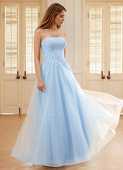 Pipery Bleu Ciel Robe de bal corsetée à paillettes et volants en tulle image5