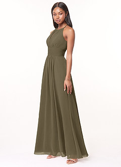 Azazie Bonnie Bridesmaid Dresses Willow Green A-Line Keyhole Ruched Chiffon Dress image3
