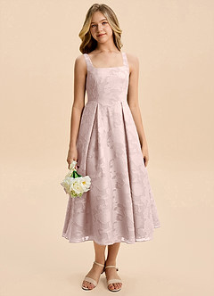 Azazie Amalie Junior Blushing Pink A-Line Ruched Floral Burnout Dress image6
