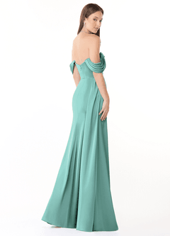 Azazie Amyra Vestidos de damas de honor Vestido de Aqua de Satén Elástico de Corte Recto Convertible con Vestidos sin tirantes image5