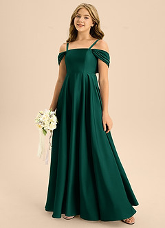 Azazie Rowena Junior A라인 절하다 스트레치 새틴 플로어 길이 주니어 신부 들러리 드레스 image7