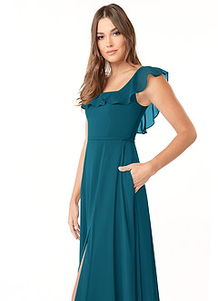 Azazie Jinny Jurken voor bruidsmeisjes Jurk van Chiffon met A-Lijn Vierkante halslijn gerimpeld Inkt Blauw image5