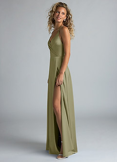Azazie Davis Bridesmaid Dresses Pistachio A-Line Pleated Stretch Satin Dress image6