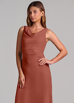 Azazie Nerine Brudtärnklänningar Klä av A-Linje i Chiffong Plisserad Kastanjebrunt image6