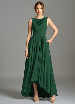 Azazie Wonderland Bridesmaid Dresses Dark Green A-Line Pleated Chiffon Dress image6