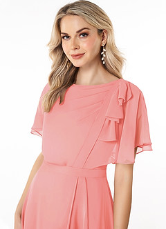 Azazie Aaliyah Bescheidene Brautjungfernkleider A-Linie Schaufel Gefaltet Chiffon Bodenlänge Kleid image5