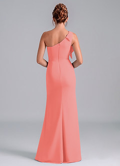 Azazie Rinna Bridesmaid Dresses Coral Mermaid One Shoulder Chiffon Dress image2