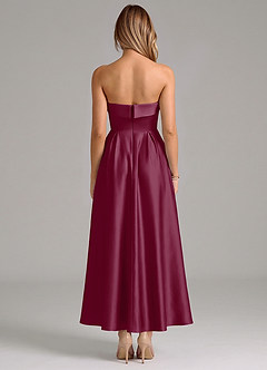 Azazie Lucienne 신부 들러리 드레스 A라인 주름진 스트레치 새틴 발목 길이 드레스 image6