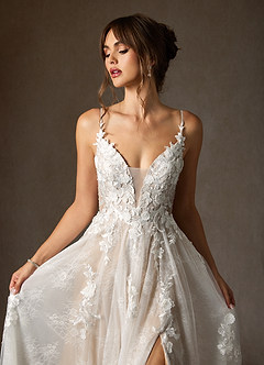 Azazie Monda Hochzeitskleider A-Linie Spitze Tüll Kleid Diamantweiß Nude image6
