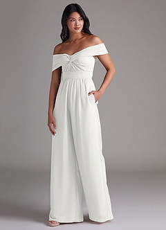 Azazie Lamara Bridesmaid Dresses White Off the Shoulder Chiffon Convertible Jumpsuit image4