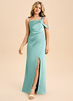 Azazie Wynter Junior Vestido de Aqua de Satén Elástico con Plisado image3