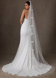 front Voile de chapelle en tulle transparent avec nœud en satin