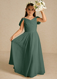 Azazie Chelle Flower Girl Dresses Sea Moss A-Line Pleated Chiffon Dress image1