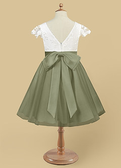 Azazie Vetty vestidos de niña de las flores Vestido de Marfil Pistacho de Tul de Corte En A con Encaje image10