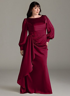 Azazie Raye Bridesmaid Dresses Burgundy Mermaid Long Sleeve Stretch Satin Dress image9