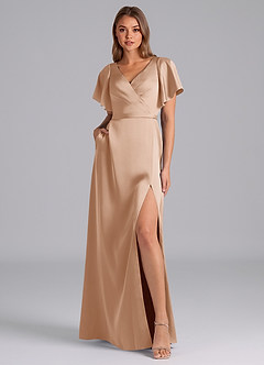 Azazie Ambrosia Bridesmaid Dresses English Rose A-Line Pleated Stretch Satin Dress image6
