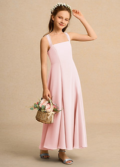 Azazie Tater Girl Robe Demoiselle D'honneur Fillette Robe Trapèze en Mousseline de soie Plissée Rose Pâle image3