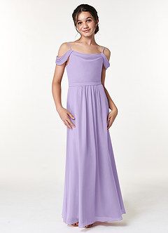 Azazie Alivia Junior Lilac A-Line Off the Shoulder Chiffon Dress image4