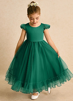 Azazie Phebs Flower Girl Dresses Emerald A-Line Tulle Dress image7