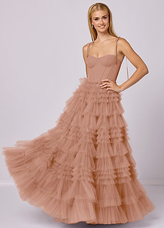 Barbie ♥ Azazie Jurken voor bruidsmeisjes Jurk van Tule met A-Lijn Sweetheart Halslijn Champagne Roos image1