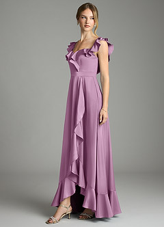 Azazie Lyra Bridesmaid Dresses Wisteria A-Line Off the Shoulder Stretch Satin Convertible Dress image4